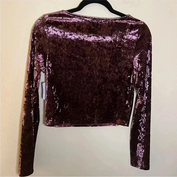 Abound Velvet Long Sleeve Crop Top-Burgundy, M, NWT - Picture 2 of 2